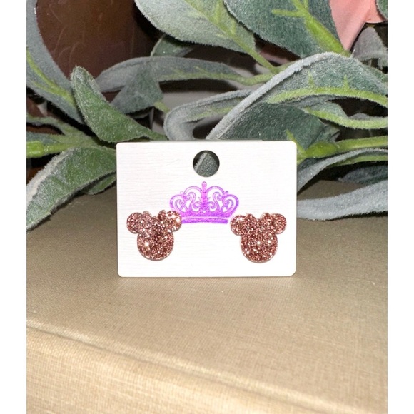 Minnie Mouse, rose gold enamel glitter earrings - Picture 1 of 1